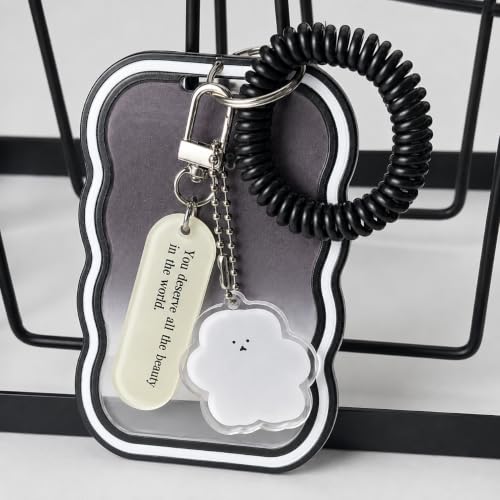 Image of Street27 Cloud Shape Photo Card Holder with Keychain Pendant | Transparent ID Badge Case with Wrist Strap | Silicone Protective Card Cover for Office, School & Travel (Black)