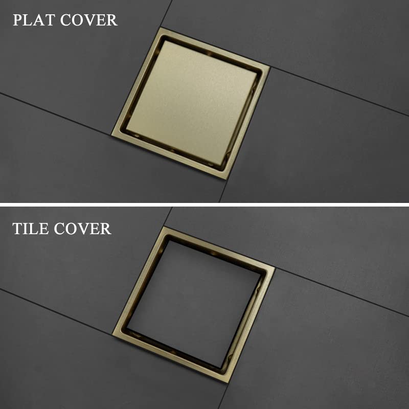 Rejilla Desague Ducha Desagüe de Piso de Ducha de baño con Rejilla incrustada Invisible de 15 cm x 15 cm de Acero Inoxidable 304 Desagüe de Piso Cuadrado Desague Ducha(Brushed Rose Gold)
