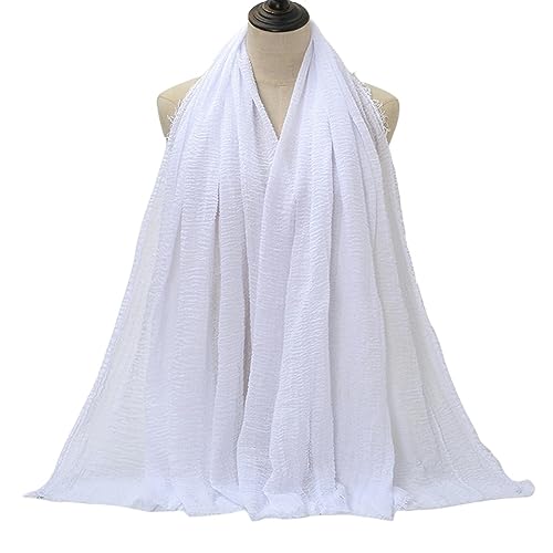 Écharpe femme muslim crinkle hijab blanc long taille unique