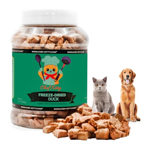 Chef Kitty Freeze-Dried Duck Treats for Cats & Dogs – 100% Human Grade, Single Ingredient, High-Protein, Healthy Snack – No Additives or Preservatives – 3.0oz - Inspected & Tested in USA