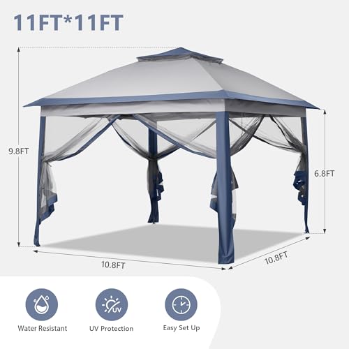 GDY 11x11 Pop Up Canopy Tent, Outdoor Canopy with Netting, Outdoor Gazebo for Backyard, Tent with Wheeled Cover Bag, Blue. - Image 3