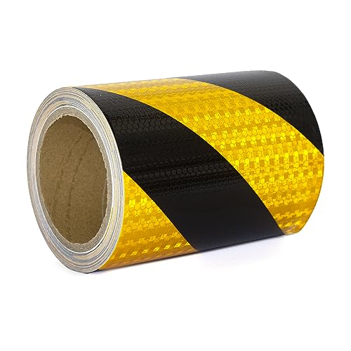 Reflective Tape Yellow & Black 5.9" X33ft Waterproof Reflective Tape Self-Adhesive Warning Tape Safety Tape-Conspicuous Warning Tape for Vehicles, Cars, Trailers, Outdoors