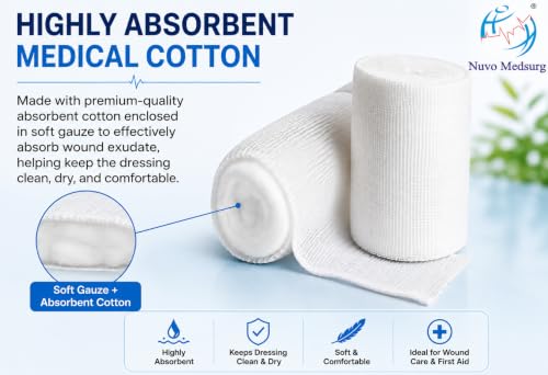 Image of Non-Sterile Gamjee Roll for Dressing & Wound Care, 10cm x 3mtr (Pack of 5) - Absorbent Surgical Cotton Pad, Medical Grade Material for First Aid, Hospital & Clinical Use