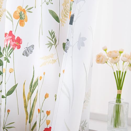 Youleyar Floral Curtains 72 Inches Long For Living Room 2 Panels Printed Pattern Curtain Rod Pocket Spring Summer Watercolor Flowers/Leaves Window Drapes For Girls Bedroom thumb #5