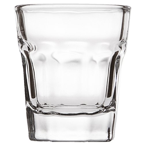 Trendy Bartender Shot Glass Set (4pcs, Clear) – Heavy Base 1.5 Oz Shot Glasses For Liquor and Espresso - Polishing Cloth & Liquor Pourer Included.