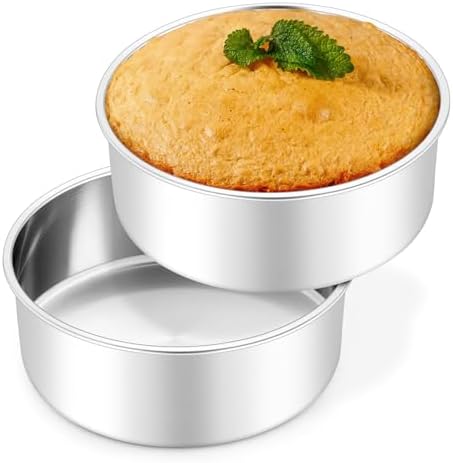 Leonyo 6 Inch Cake Pans, Stainless Steel Round Cake Baking Pans Set of 2, 6” x 3” Deep Baking Tins for Even Heating, Non Toxic & Healthy, Heavy-Duty, Dishwasher Safe - Thumbnail 2