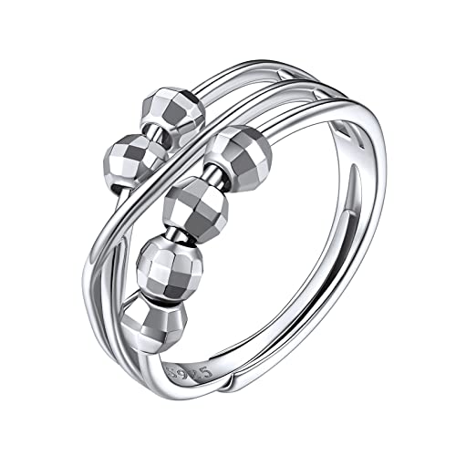 [ChicSilver] シルバー925 指輪 レディース 人気 リング フリーサイズ 3連 ビーズ 動く 指遊び スピナーリング - ChicSilver - 商品画像