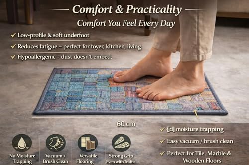 Image of Matz&More Nylon Tufted Gel Baking Anti-Slip Floor Mat | 40 x 60 cm | Multicolour Checkered Design | Doormat for Home Entrance, Kitchen & Bedroom