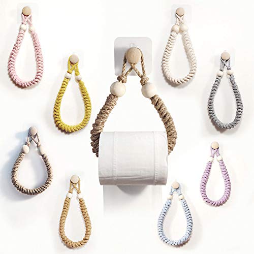 HAKZEON Selbstklebender Toilettenpapierhalter Aus Holz & Hanfseil – Vintage Design Für Bad & Küche | 2 Stück