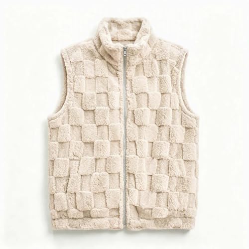 Womens Fleece Vest Textured Fuzzy Sleeveless Jacket Zip Up Stand Collar - image 5