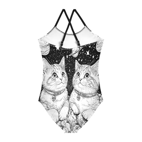 CaTaKu Girls One Piece Swimsuits Cute Cats Space Toddler Bathing Suit for Girls Kids Swimwear 3-10Y2