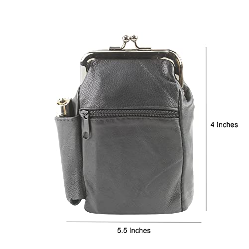 Leather Impressions Twist Clasp Leather Case - Compact Zipper Wallet for Cards, Cash, and Keys2