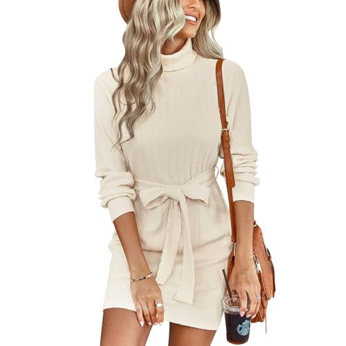 Robe en maille à col roulé manches longues vêtement chaud hiver femme