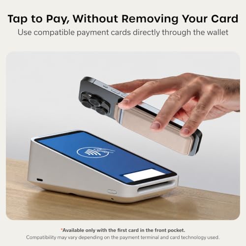 Image of Satechi Magnetic Magsafe Wallet, Double Flap Stand Card Holder, 4 Slots with Front NFC Pass-Through, Adjustable Phone Attachment for iPhone 17 /16 /15 /14 /13 /12, Travel Accessory, Taupe, 4in x 2.5in x