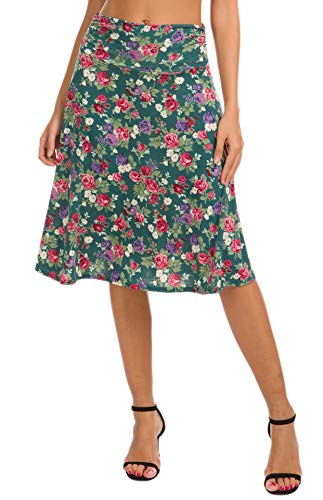 Image of Urban CoCo Women's Ruched High Waist Knee Length Jersey A-Line Stretchy Flared Casual Skirt