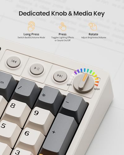 Image of Kisnt KN104 Wireless Mechanical Keyboard, 100% Full Size with Knob, Bluetooth /2.4GHz /USB-C, Custom RGB Backlit, Hot-Swappable Linear Switch, Creamy Sound for Gaming /Typing (Retro Beige)