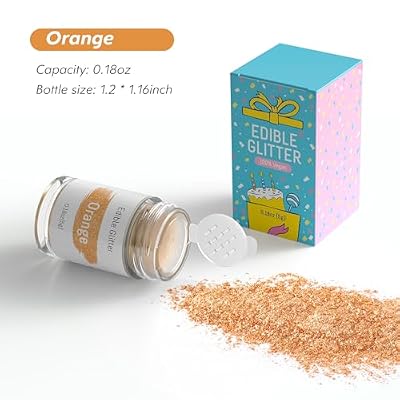 Jelife Orange Edible Glitter Dust for Drinks - 5 Grams Halloween Food Grade Luster Glitter Dust, Sprinkle Edible Food Coloring Powder for Cake Decorating, Chocolates, Cupcakes, Cake Pops&More, Vegan