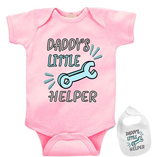 Daddy's Little Helper Mechanic -Cute Automotive Car Baby Bodysuit Onesie & bib Pink