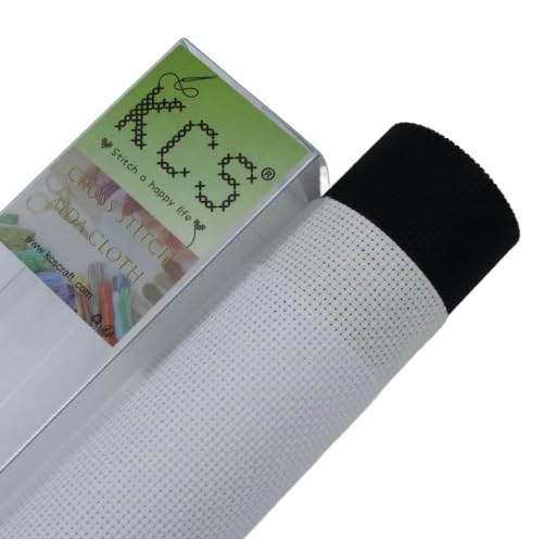Image of KCS 3 pc of 15 inch x 18 inch(38cmx45cm) 18 Count Cross Stitch Cotton Aida Cloth Needlework Rolled Fabric Box,18CT,White+Antique White+Black