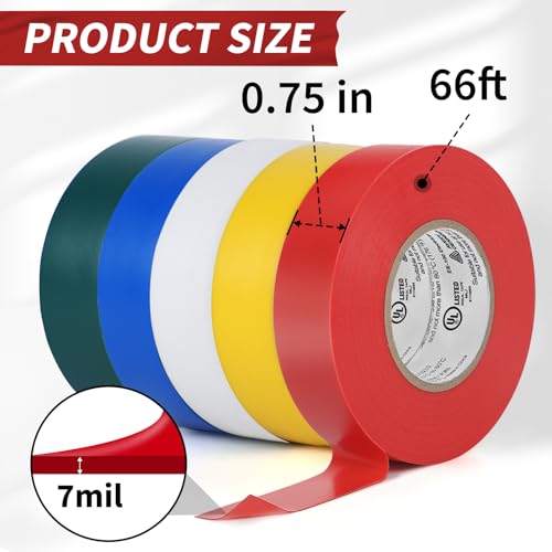 Image of Avery Dennison Electrical Tape, 10 Rolls General Use PVC Electric Tape, UL /CSA Listed in x 66 ft Insulating Vinyl Tape for Electrical, Repairs, Automotive and Equipment, EE-100, Multi Colored