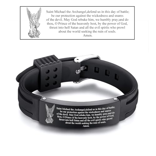 Christ Archangel St. Michael Prayer Protection Catholic Silicone Adjustable Bracelet, Religious Christian Saint Angel Amulet Bangle Christening Personalized Jewelry for Men Women2