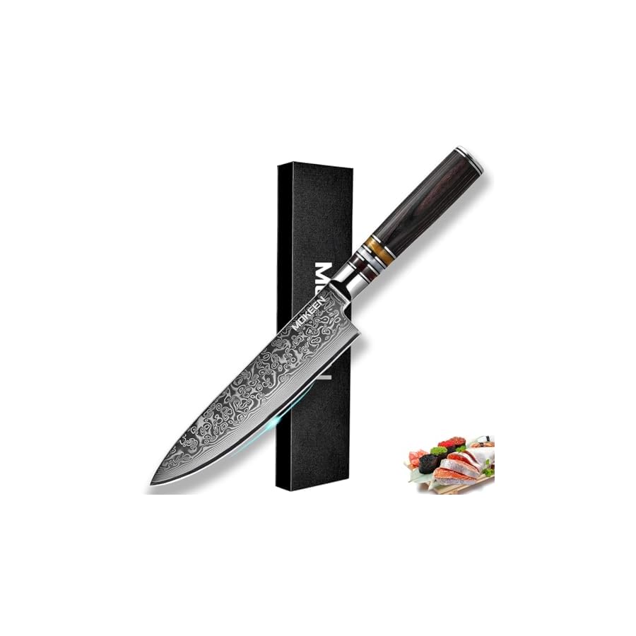 MOKEEN Chef Knife, 8 Inch Kitchen Knife 67 Layers VG-10 Damascus Steel Cleaver Knife Professional Chopping Knife, Ultra Sharp Cooking Knife Wood Handle, Full Tang, Gift Box