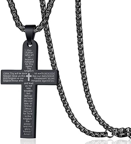 Rehoboth Men's Nail Lord's Prayer Cross Pendant Necklace for Men Women Stainless Steel Chain 24