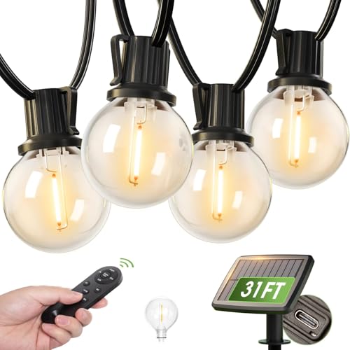 addlon 31FT (25+6) Solar String Lights with Remote, 13 Shatterproof