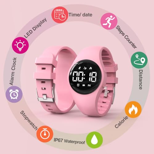 Children's Digital Watch Steps Counter Waterproof Wristwatch with Pedometer LED Display Stopwatch for Kids Boys Girls Teenager3