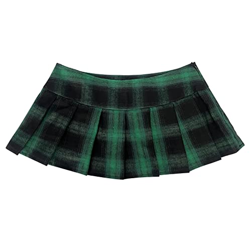 [アヘガオ] ミニスカート セクシー チェック柄 マイクロミニスカート 大きいサイズ レディース コスプレ プリーツスカート 超ミニ かわいい 大人 コスチューム 丈24cm グリーン 2XL - 画像4
