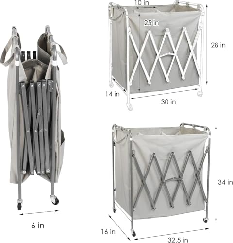 Faltbarer Wäschesortierwagen mit Rollen, abnehmbare Taschen für einfaches Sortieren und Transportieren, Wäschesammler Organizer