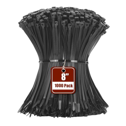 Armpow 8 Inch Black Zip Tie 1000 PCS, 40 Lbs - Small to Medium Zip Tie, Nylon PA66 UV Resistant Cable Tie Heavy Duty for Indoor and Outdoor Use - Ideal for bundling and securing objects