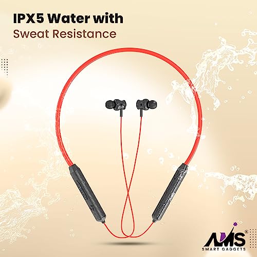 Image of AMS Football Series NB-26 Wireless Earphones Bluetooth Neckband Upto 30 hrs Playtime, in-Ear Wireless Headphones with Mic & Deep Bass, Clear Calls, Magnetic Earbud & Fast Charging-(Red)