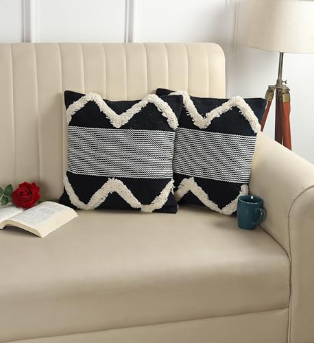Image of TIB Premium Boho Decorative Throw Cushion Covers, 16 x 16 cm, Set of 2, Cotton. (Black Mountains)-230 TC