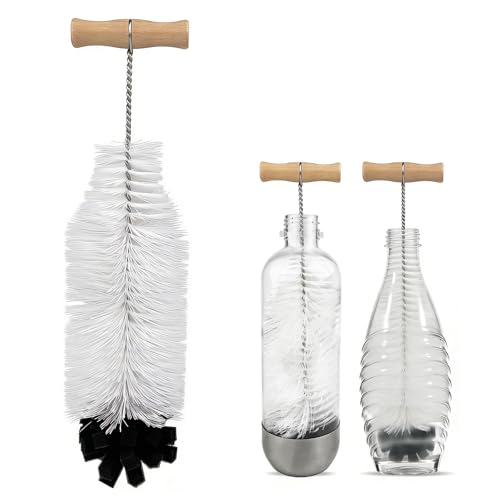 LUMITERRA Cepillo para Botellas de 32 cm, Cepillo para Botellas de Cristal de Refresco, Cepillo Limpia Botellas de Cristal, con Botella de Sodastream, Botellas de de Refresco