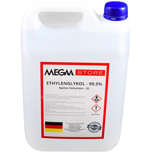 Megaa store Ethylenglykol 99 5% | 1L bis 20L | Kühlmittel Solarflüssigkeit Kühlsystem Heizungs- Solar- Klimaanlagen- und Wärmepumpen Installationen