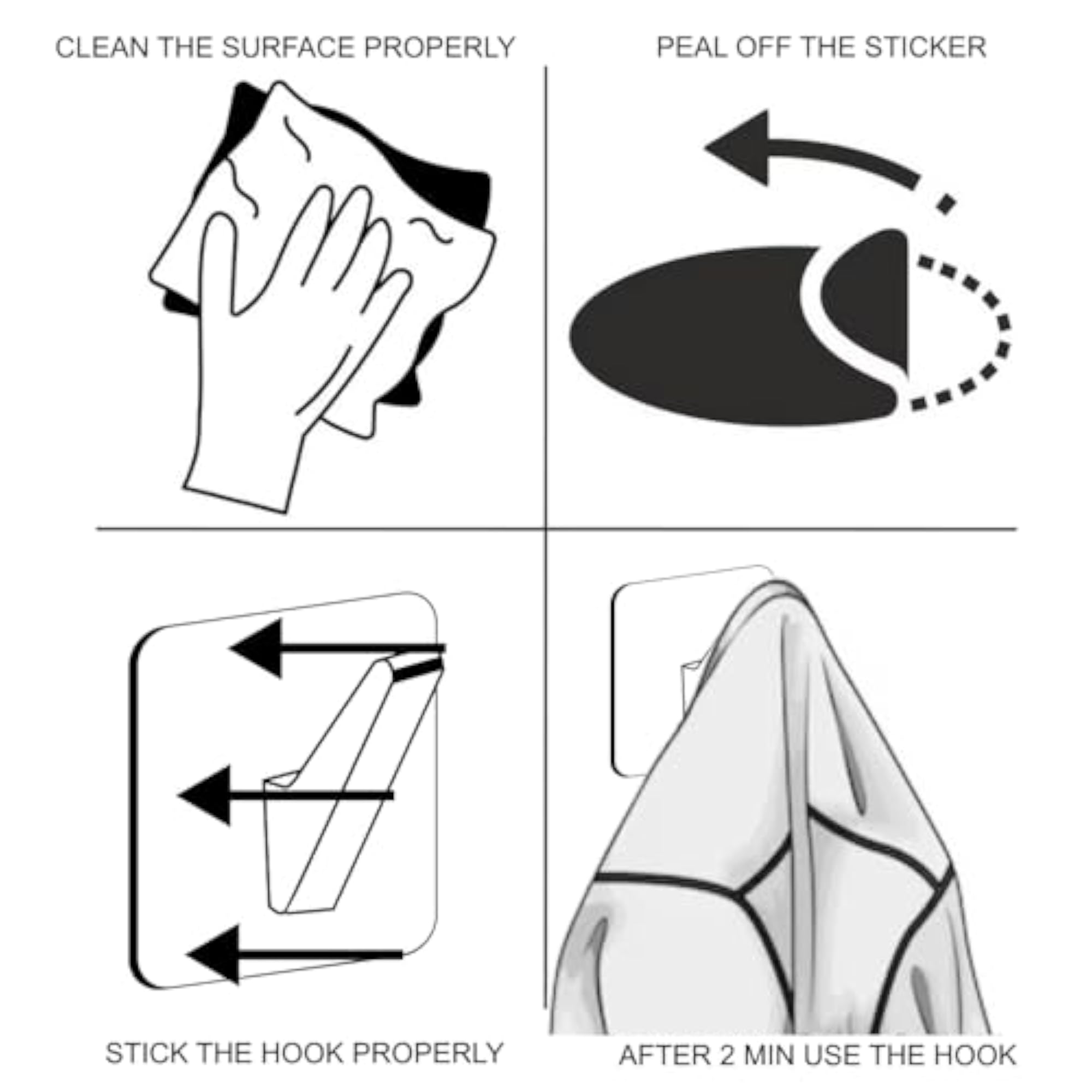 Stainless Steel Self Adhesive Wall Hook, Waterproof & Rustproof