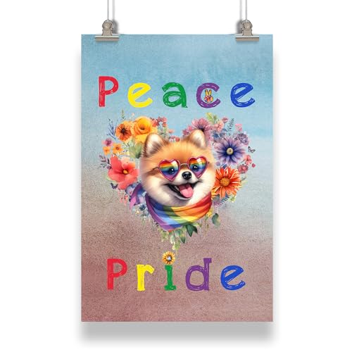 Ninety3POD Peace Love Pride Pomeranian with Rainbow Sunglasses LGBT LGBTQ+ Portrait Poster Pom Dog Lover Gifts Idea Wall Art Home Decor - 004