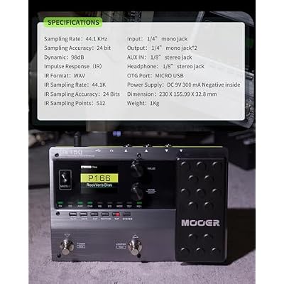 MOOER GE150 Portable Multi Effects Pedal with 2.4 Ghz Wireless System for Bass Guitar, Acoustic Guitar, Electric Guitar