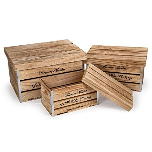 Truu Design Farmhouse Modern 3-Piece Boxes, 16.5 X 12.5 Inches, Beige Wooden Storage Crate Set, 16.5 X 12 (65690) #TOP1
