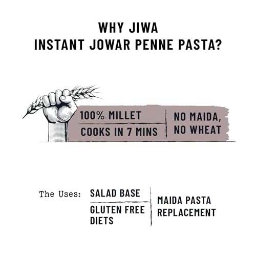 Image of Jiwa Instant Jowar Penne Pasta | Cooks in 7 minutes | Ready to Cook | 100% Millet | No Maida, No Atta | Gluten Free | 200 g (Pack of 3)