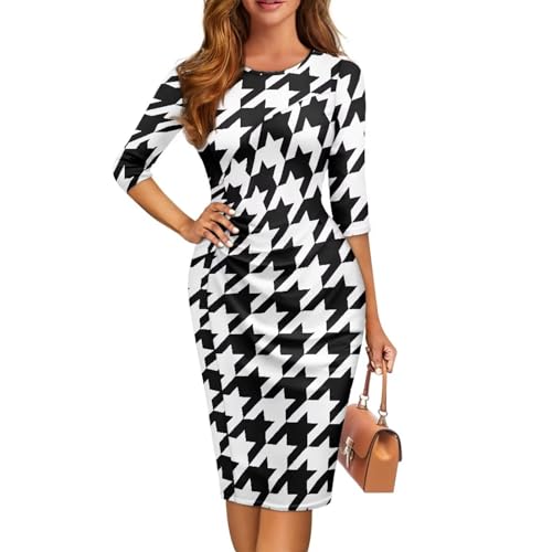 Nxidvxne Plaid Dresses for Women Vintage Houndstooth Pattern Crewneck  Dresses 2024 Houndstooth Clothing Black at Amazon Women's Clothing store