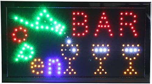 CHENXI NEW ANIMATED BAR/BEER/WINE/LIQUOR NEON LED STORE OPEN SIGN 19 X 10 Inch (48 X 25 CM) ON OFF SWITCH + HANGING CHAIN LOTS OF STYLES BAR BEER PUB (48 X 25 CM, Bar)