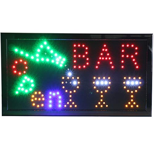 Chenxi New Animated Bar/Beer/Wine/Liquor Neon Led Store Open Sign 19 X 10 Inch (48 X 25 Cm) On Off Switch + Hanging Chain Lots Of Styles Bar Beer Pub (48 X 25 Cm, Bar) #TOP2
