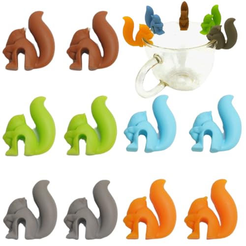 Fc'Noqgn Porta bustine di tè in Silicone per Tazze, 10 Pezzi Scoiattolo Porta bustine di tè Carino marcatori di Bevande marcatori di Vetro Scoiattolo Porta bustine di tè per Tazze Mugs Party Supplies