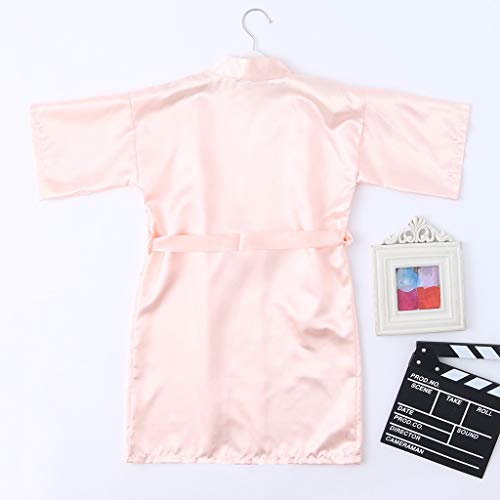 Xbkplo Girls Solid Satin Toddler Sleepwear Birthday Kimono Baby Robes Bathrobe Girls Shirt Kids 6-7 Years A13 - Beige #TOP3