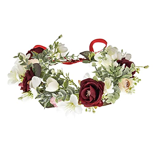 DDazzling Flower Girl Crown Bridal Flower Crown Pregnant Woman Photo Prop (Green Leaf and Burgundy White Flower) DDazzling Flower Girl Crown Bridal Flower Crown Pregnant Woman Photo Prop (Green Leaf and Burgundy White Flower)