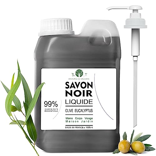 Jabón Negro 100% Natural Multiusos 1000 ml 1 L (Limpiador Cuerpo Rostro Manos Cabello Ropa Hogar) Cosmética Casera Jabón Hidratante Piel Seca Piel Grasa y Acné.