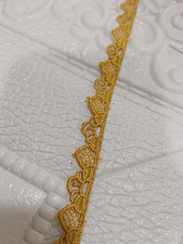 Image of Yellow Floral Embroidered Lace Border for Sewing Craft Decoration Dress Saree Blouse Dupatta Kurti Curtain and DIY Art Work (RM-LACE48-2)