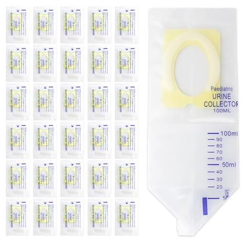 30 Pcs Pediatric Urine Bag Collectors, Clear Urine Catcher Pouch Adhesive Surface, 100ml Spill Proof Infant Urine Collection Bags - Ideal Disposable Pediatric Urine Collectors